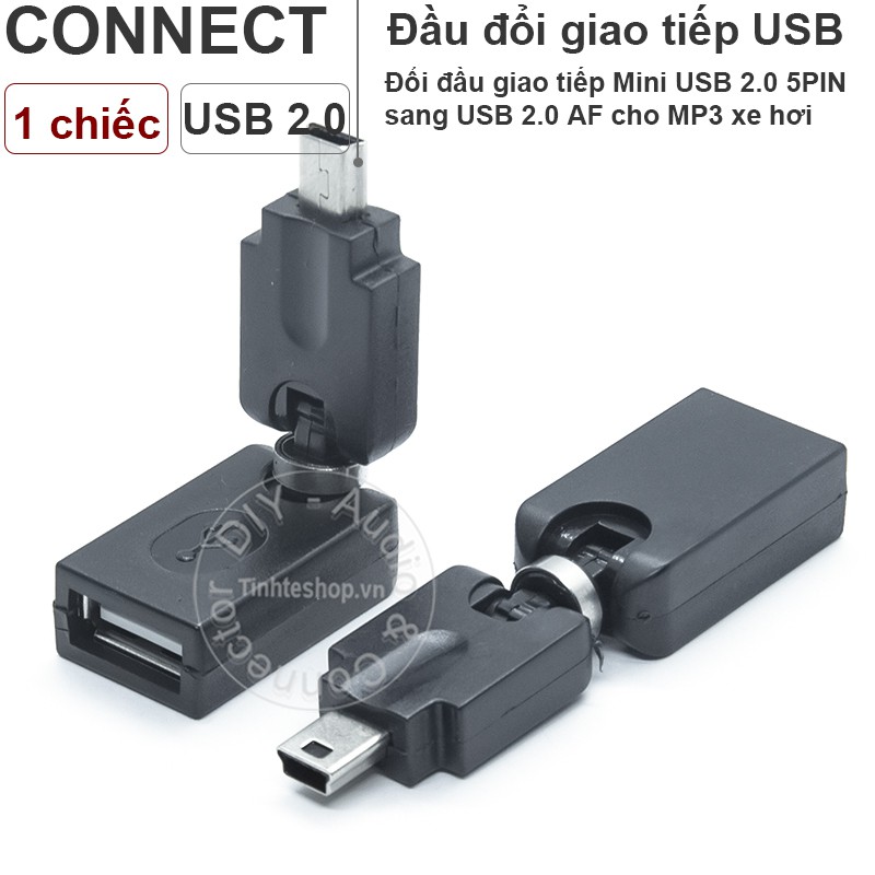 Đầu đổi Mini USB 5pin cho xe ô tô xoay bẻ góc 360 - Mini USB to USB 2.0 AF