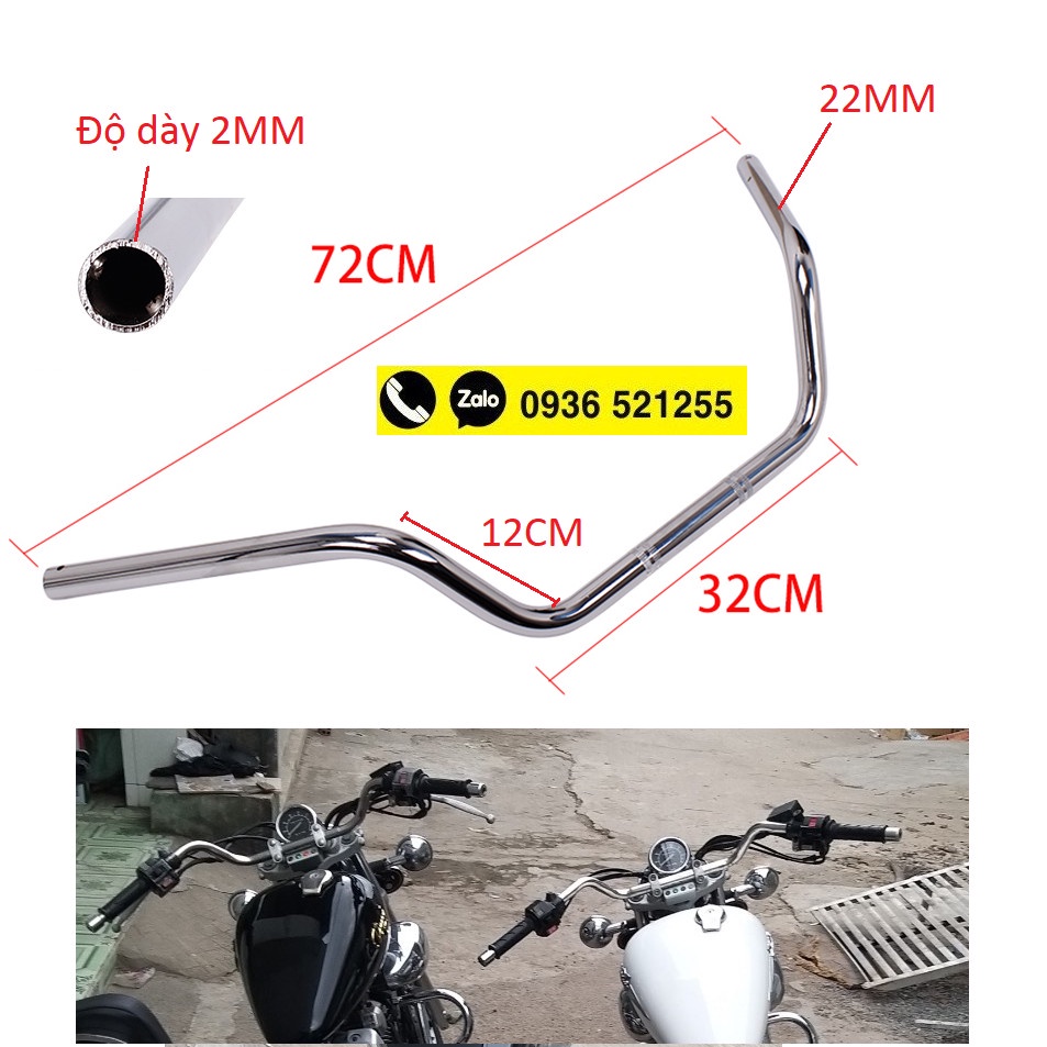 Ghi đông Tay lái ngang GZ150A 125 và các dòng xe tương ứng Phi 22 Mẫ
