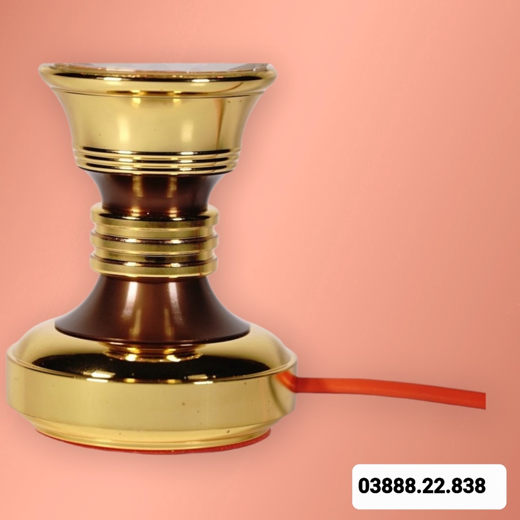 Đèn thờ led pha lê bông sen búp đào nguyên khối đế đồng đổi màu cao cấp 8in cao 20cm