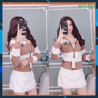 Áo khoác nữ thun da cá lửng phối màu sọc ngang NY 🎁