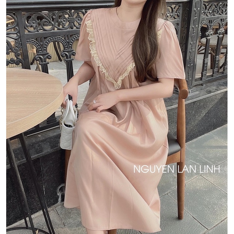 váy suông xep li nguc phoi ren cho bầu