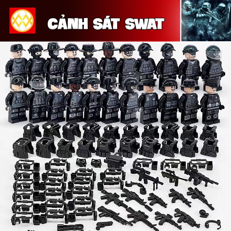 Đồ Chơi lắp ráp Nhân vật Cảnh Sát gồm 10 nhân vật SWAT kèm phụ kiện đặc biệt