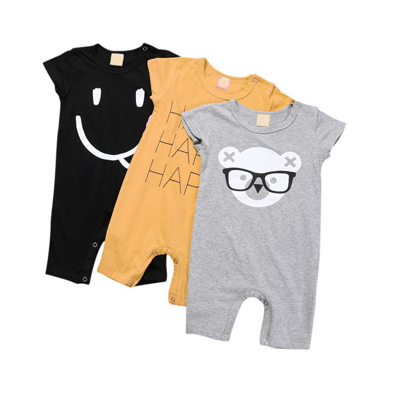 Bộ áo liền quần ngắn tay in họa tiết dễ thương cho bé