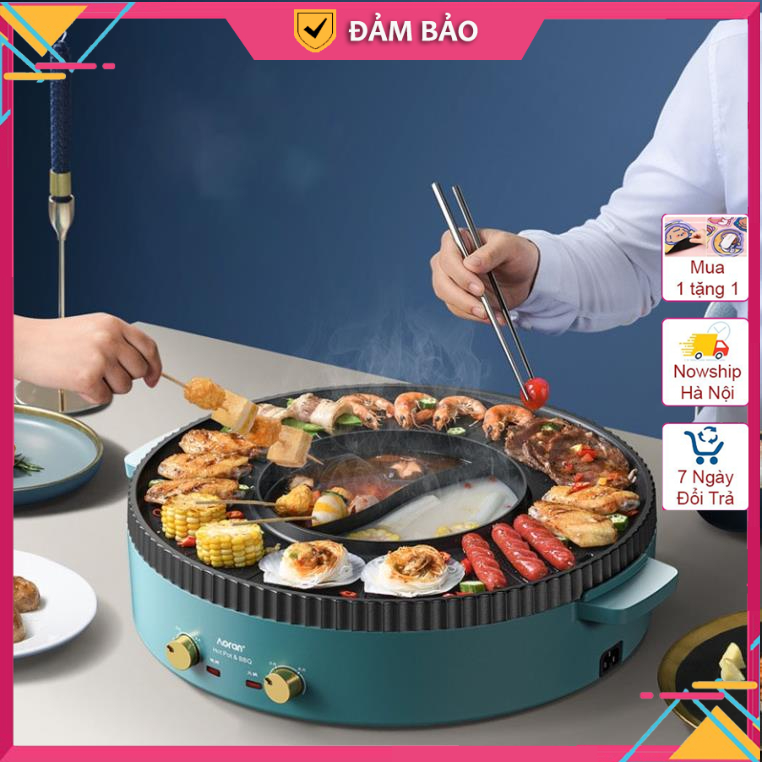 Bếp lẩu nướng tròn 2 in 1 AOREN CHEFS LIFE, Nồi lẩu nướng tròn tích tụ nhiệt năng, Bếp điện đa năng chính hãng
