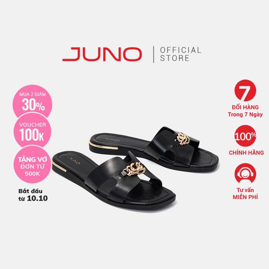 Giày Sandal 3cm Nữ JUNO Slip-On Trang Trí Xích Kim Loại SD03059