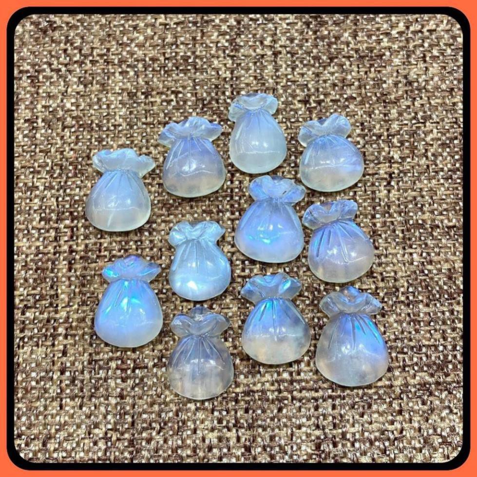 Charm Túi Tiền Tài Lộc Moonstone Mặt Trăng ánh xanh mạnh hàng thiên nhiên loại A C170 - Hợp tất cả các mệnh