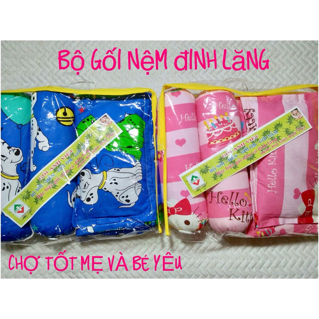 Bộ Gối Nệm Cho Bé Sơ Sinh Đinh Lăng ( 2 gối ôm,1 gối nằm, 1 nệm)