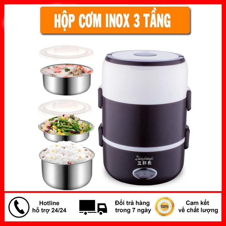 ⚡️Rẻ Bất Chấp ⚡️Hộp cơm hâm nóng 3 tầng cắm điện inox, hộp cơm 3 tầng ủ cơm tự động