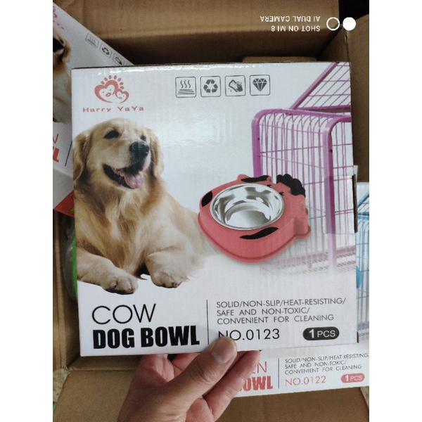 Bát ăn gắn chuồng cho chó mèo bằng inox