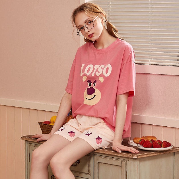 Disney Bộ Đồ Ngủ Ngắn Tay Dáng Rộng In Hình Gấu Dâu Tây Phong Cách Hàn Quốc Thời Trang Mùa Hè Cho Nữ | BigBuy360 - bigbuy360.vn