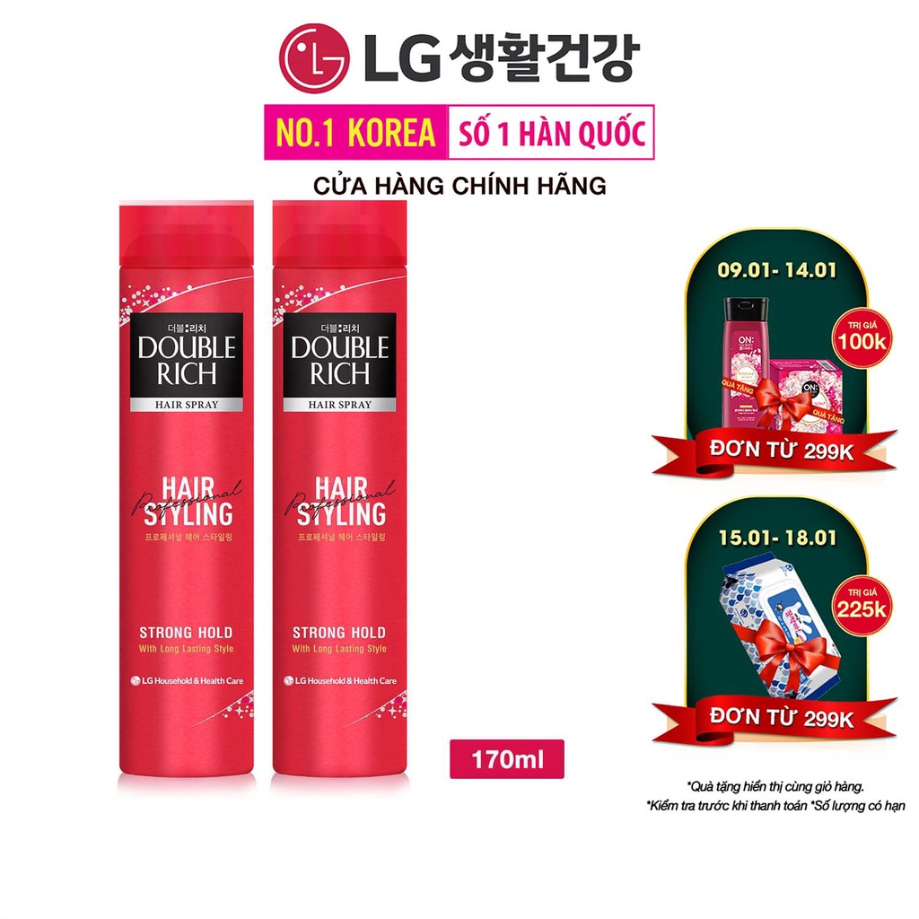 Combo 2 Gel giữ nếp tóc Double Rich Hair Styling dạng xịt giữ tóc cố định tự nhiên 170ml/chai