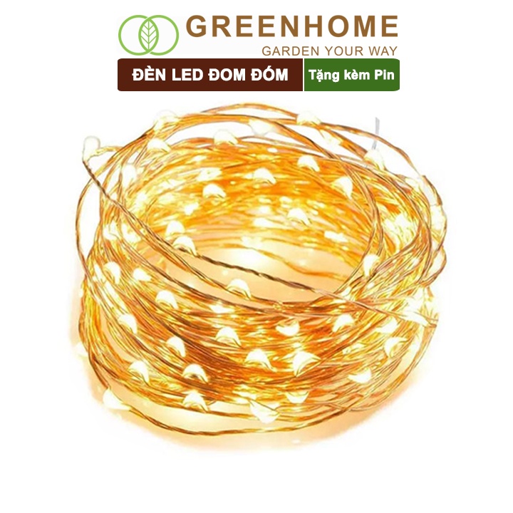 Đèn led đom đóm fairy lights Greenhome, 1 mét, 3 chế độ sáng, tặng kèm pin, chịu nước, trang trí khung tranh, lễ hội | BigBuy360 - bigbuy360.vn