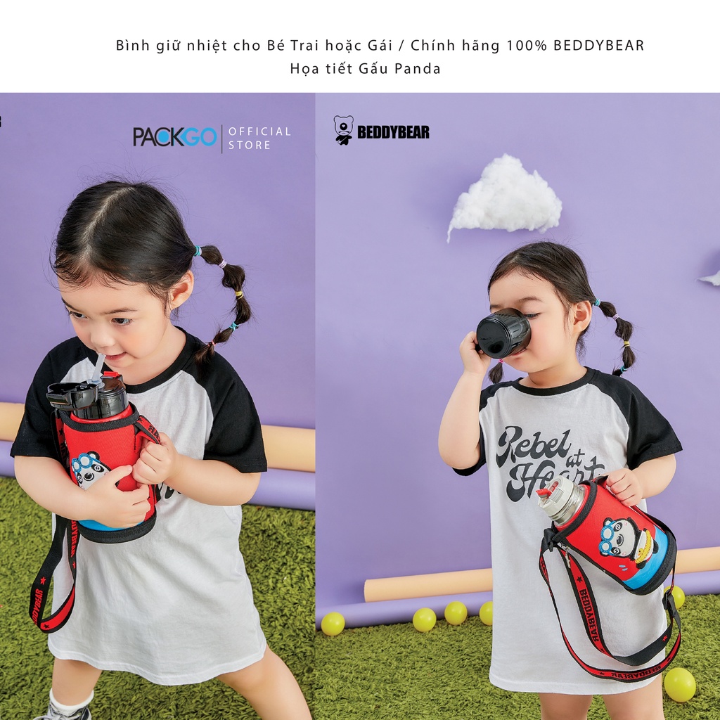 Bình giữ nhiệt trẻ em BEDDYBEAR - 2 Nắp thay thế - Gấu trúc - 600ml - RT103 - Chính hãng Beddy Bear