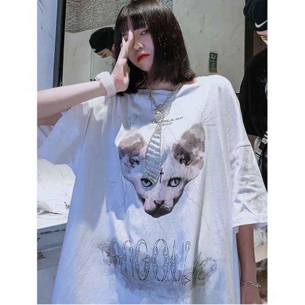 ÁO THUN, ÁO PHÔNG TAY LỠ UNISEX FORM RỘNG OVERSIZE ANIME MÈO M603 KL SHOP HONGNGUYENSHOP