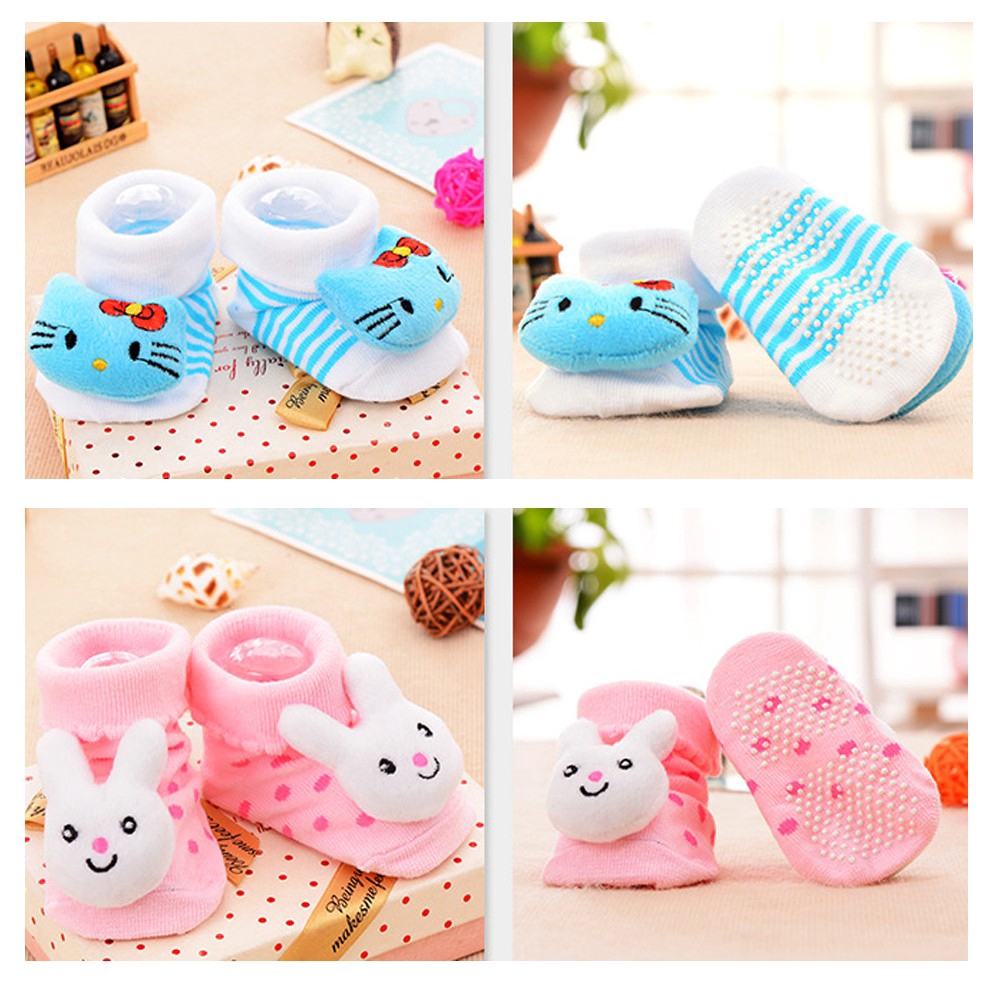 Vớ cotton mềm họa tiết mèo gấu búp bê 3D dễ thương phù hợp cho bé