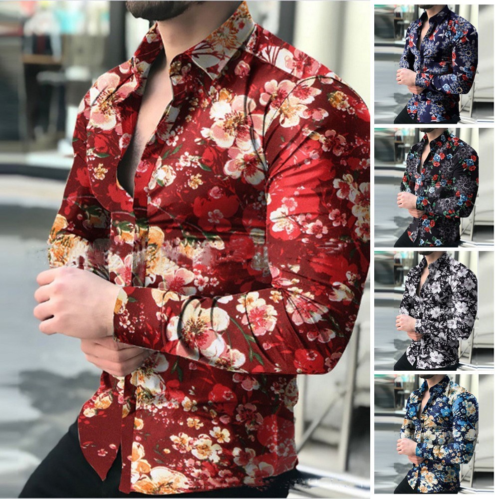 Áo sơ mi nam dài tay họa tiết hoa văn