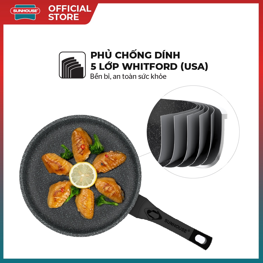 Chảo Đá Chống Dính SUNHOUSE SBD28 - Đường kính 28cm - Không dùng được với bếp từ - Hàng Chính Hãng