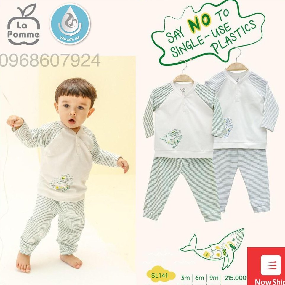 SL141 Bộ quần áo dài tay trẻ em kẻ sọc cá heo La pomme (6 tháng - 5 tuổi) chất Jacquard cotton mềm mại kháng khuẩn