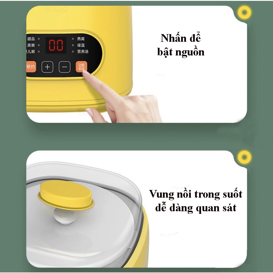 Nồi Chưng Yến - Nồi Nấu Cháo Chậm ChangHong Dung Tích 1 Lít Công Suất 200W Kèm Xửng Hấp