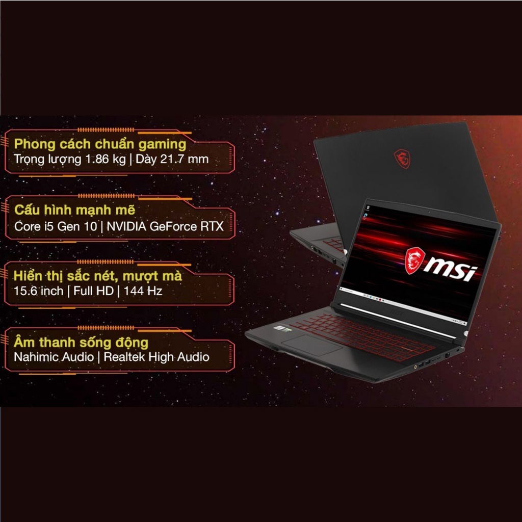 Laptop Gaming MSI GF63 Thin 10SC 468VN, Thiết Kế Đặc Trưng Gaming Với Sắc Đen Truyền Thống | BigBuy360 - bigbuy360.vn