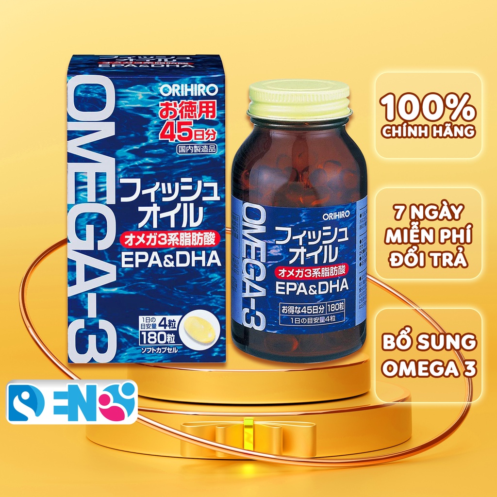Dầu cá Omega 3 Nhật Bản, viên uống bổ mắt dầu cá Orihiro giúp sáng mắt hộp 180 viên