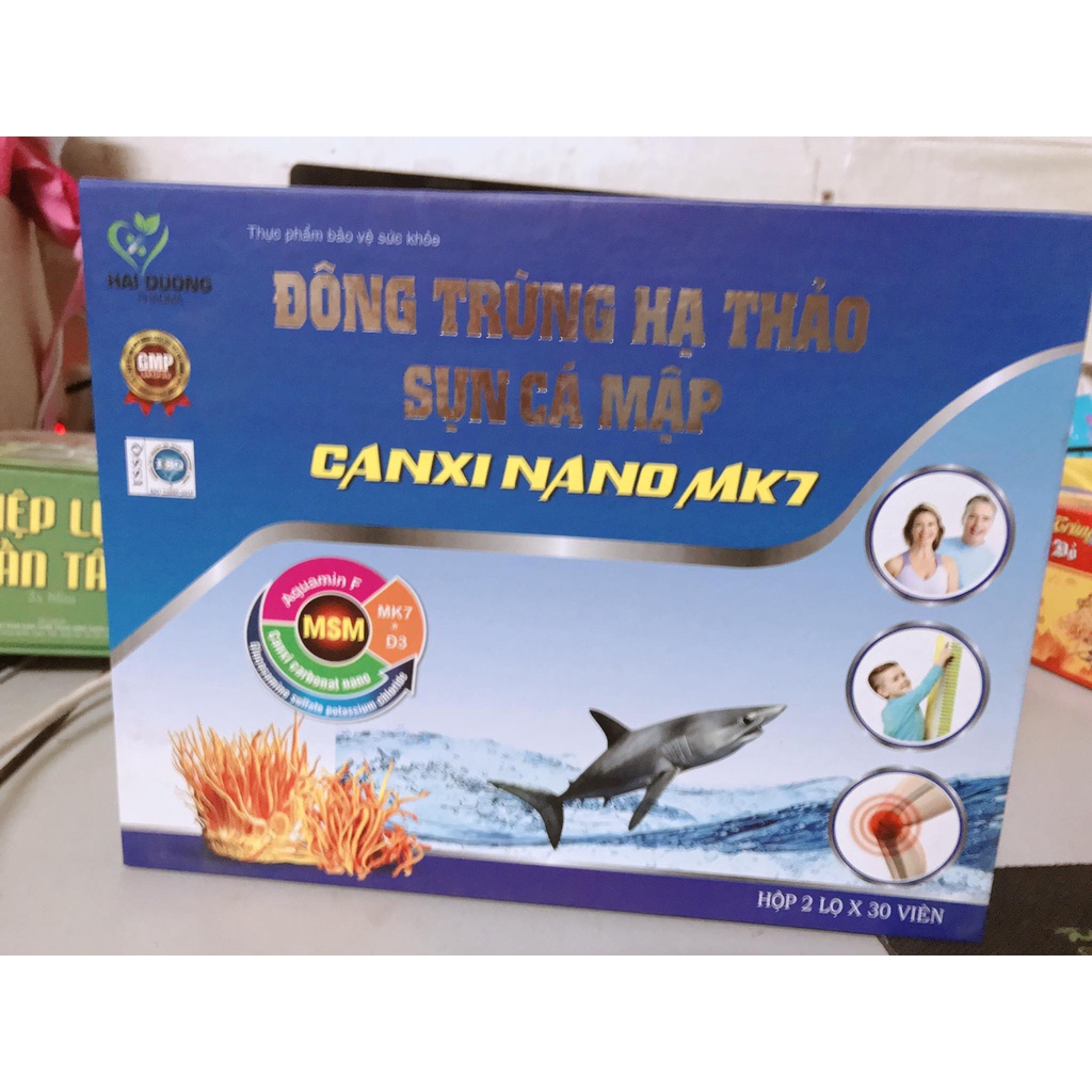 Viên uống đông trùng hạ thảo sụn cá mập canxi bổ sung dinh dưỡng cho xương khớp bồi dưỡng sức khoẻ hộp 2 lọ