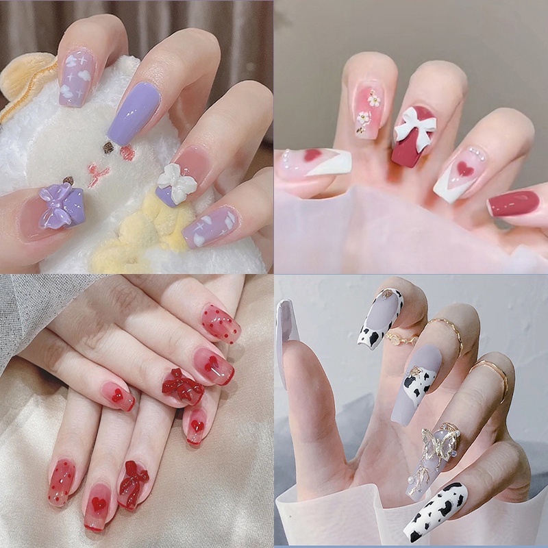 Set 24 móng tay giả màu đỏ tía kèm keo dán dành cho nữ