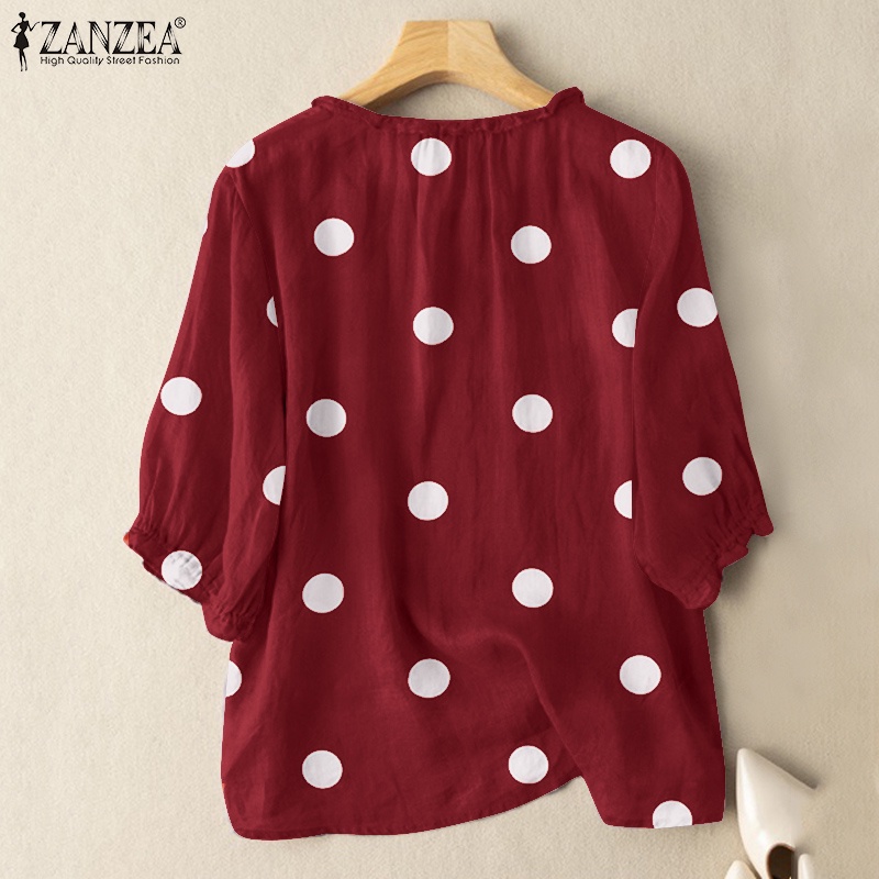 ZANZEA Áo Sơ Mi Tay Lửng 3 / 4 Họa Tiết Chấm Bi Thời Trang Cho Nữ