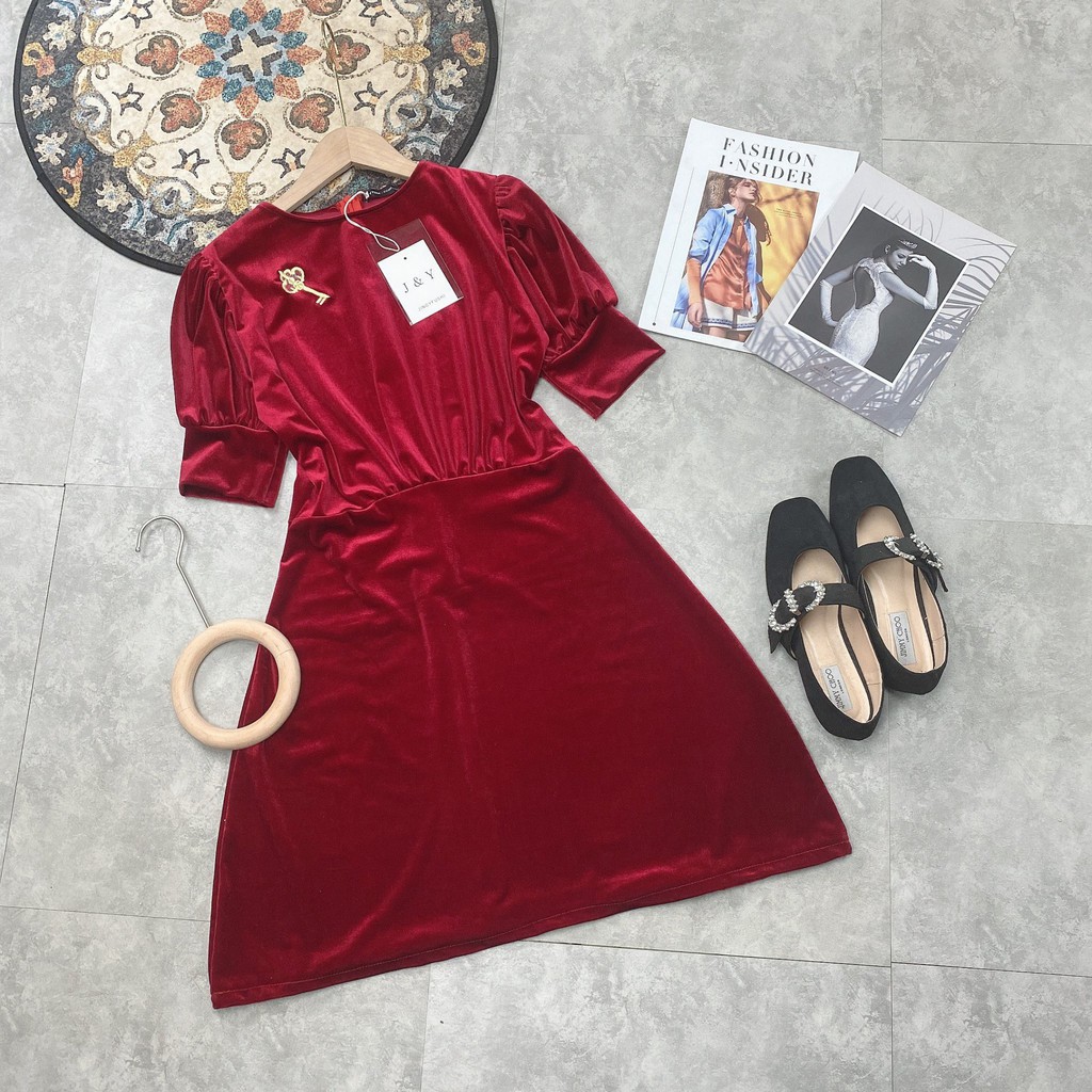 Váy Xòe Đỏ, Đầm Nhung Đỏ Cổ Tròn Tay Phồng Thời Trang Thu Đông Cho Mùa Giáng Sinh Sang Trọng Quý Phái. | BigBuy360 - bigbuy360.vn