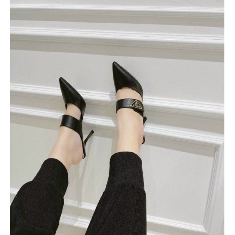 Guốc sục praada gót nhọn 8p da sần mũi nhọn sang xịn