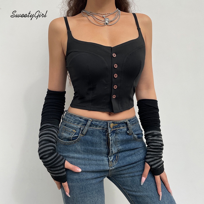 Áo Hai Dây Dáng Ôm Cài Nút Màu Trơn Thời Trang 2022 Cho Nữ