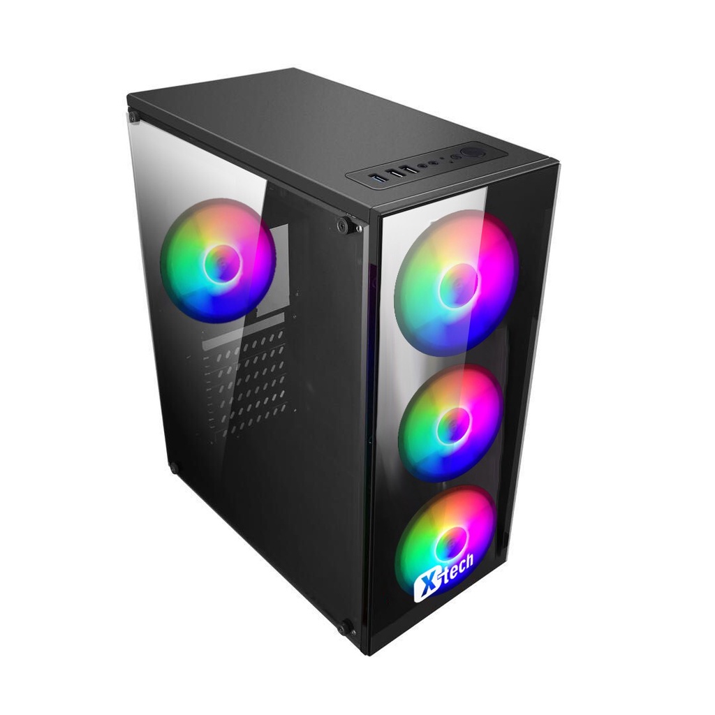 Vỏ máy tính XTECH G340 Gaming - 2 MẶT KÍNH cường lực Kèm 4 Fan LED