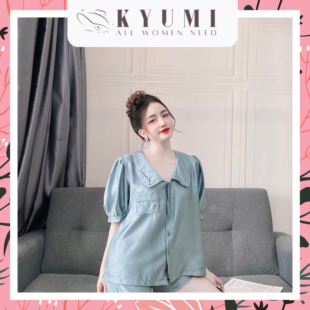 Đồ ngủ tiểu thư tay ngắn cổ thêu KYUMI OFFICIAL, chất liệu lụa satin cao cấp mềm mịn, freesize 40-60kg tùy chiều cao 038 | BigBuy360 - bigbuy360.vn