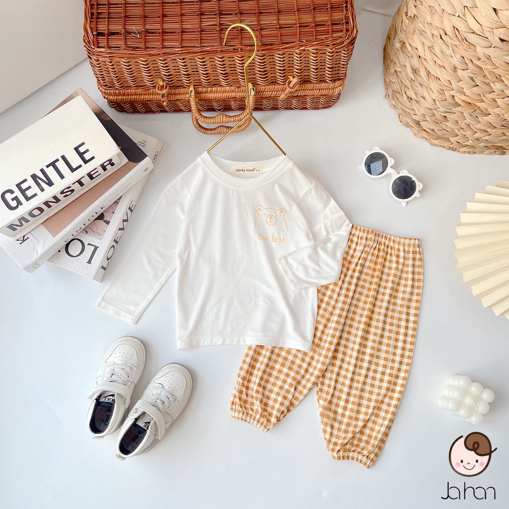 Bộ Dài Tay Cho Bé Trai, Bé Gái Minky Mom Vải Thun Lạnh Quần Alibaba Caro, Bộ Quần Áo Thu Đông Cho Bé DT-CARO1