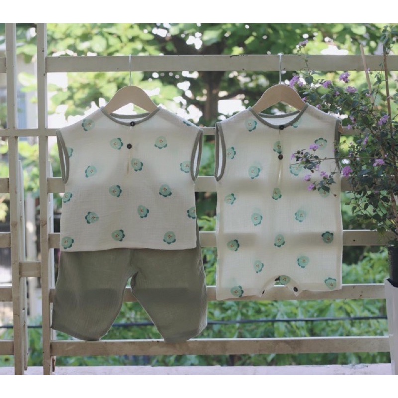 vải đũi xốp con gà xanh siêu xinh may đồ bộ,váy áo,đồ hand made