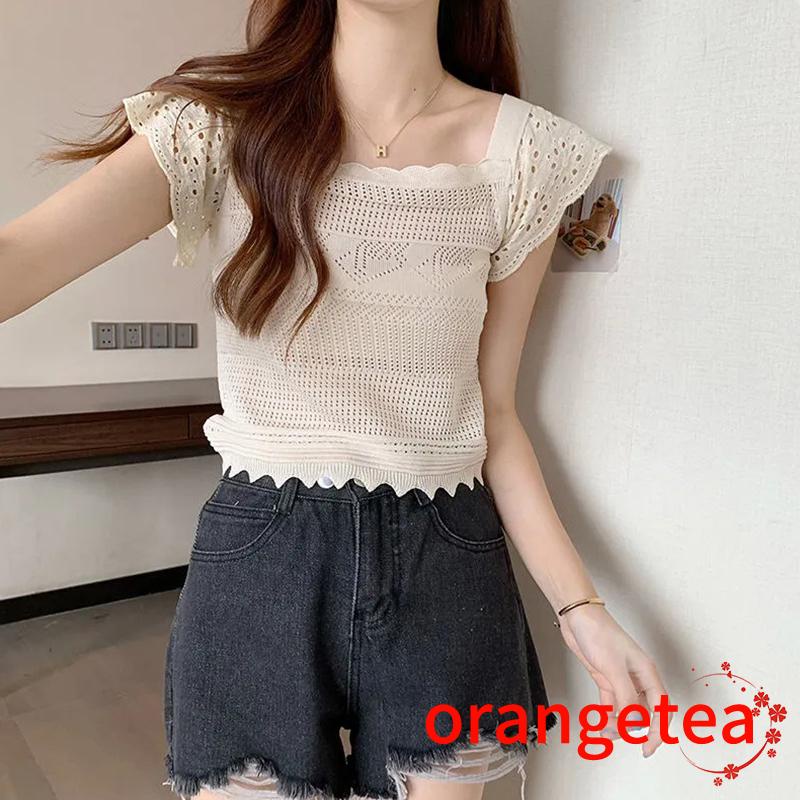 Áo Thun Nữ Dệt Kim Cổ Vuông Màu Sắc Thời Trang Mùa Hè