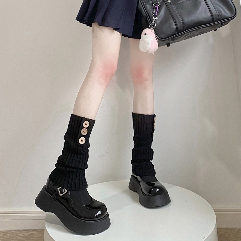 Vỏ Bọc Giày Bốt Đi Học Dệt Kim Có Gân Và Nút Phong Cách Gothic Harajuku Preppy Lolita Lidu12 Cho Nữ
