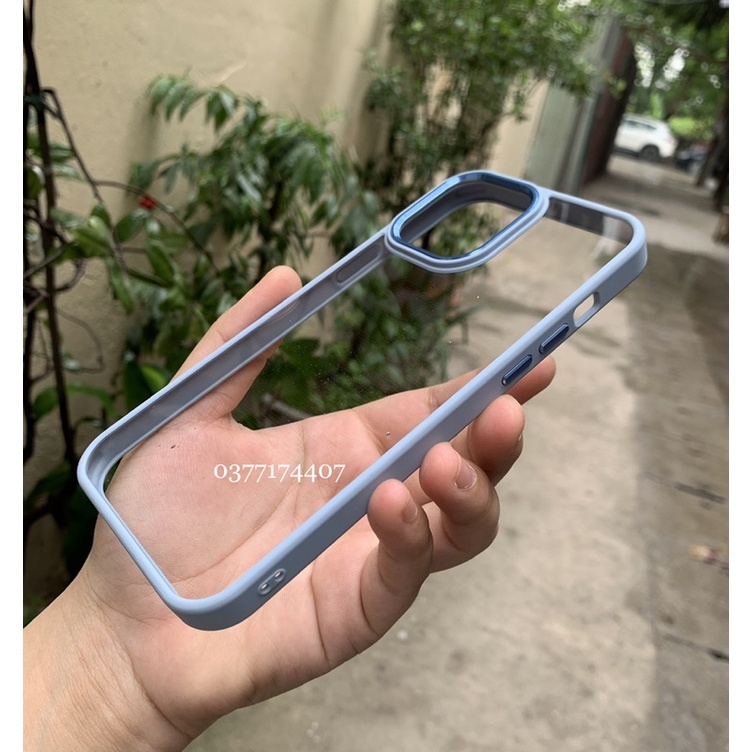 Ốp lưng trong kính viền màu cho iPhone 13 Pro Max viền xanh Siera Blue viền camera bọc nhôm cực đẹp chuẩn màu máy