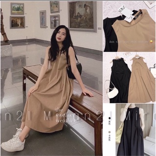 Đầm midi uzzlang xếp li phong cách Hàn Quốc