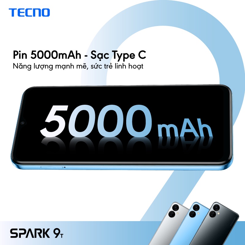 Điện thoại Tecno Spark 9T 4GB/64GB - Camera selfie 32MP | Khóa vân tay| 6.6" 90Hz