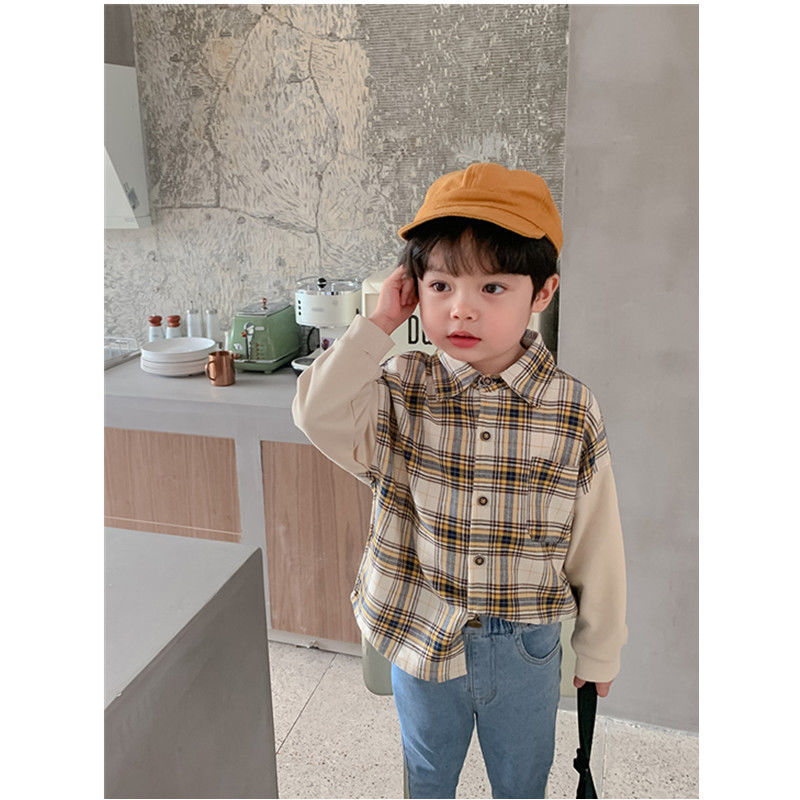 Áo sơ mi dài tay họa tiết caro phong cách Hàn Quốc thời trang mùa thu cho bé trai