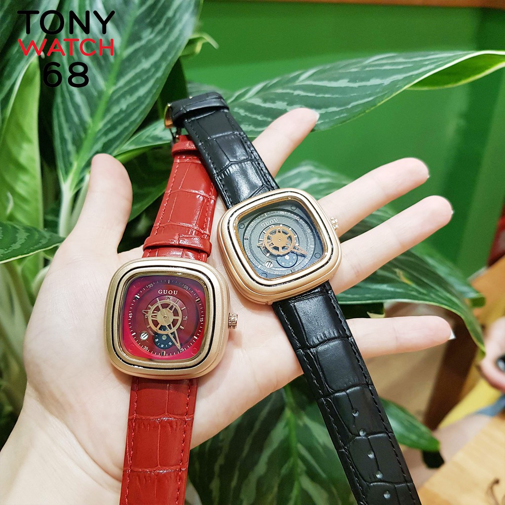 Đồng hồ nữ Guou vuông độc đáo dây da hồng sang trọng chống nước chính hãng Tony Watch 68 | BigBuy360 - bigbuy360.vn