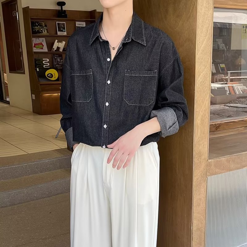 Áo Sơ Mi Denim Tay Dài Dáng Rộng Phong Cách Hàn Quốc Thời Trang Xuân Thu 2022
