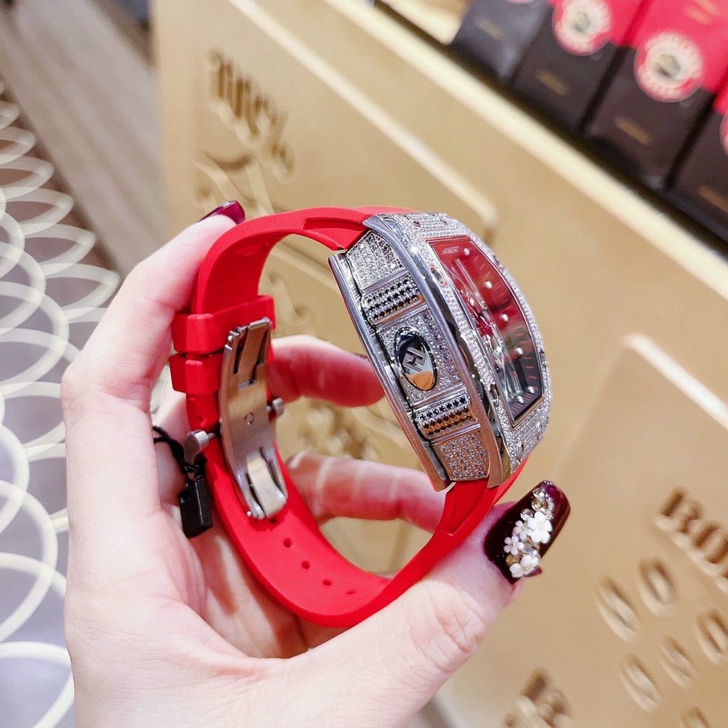 Đồng Hồ Nam Nữ Hanboro Nam Máy Automatic, Nữ Máy Pin , Dây Cao Su Màu Đỏ , Size 36mm/48mm