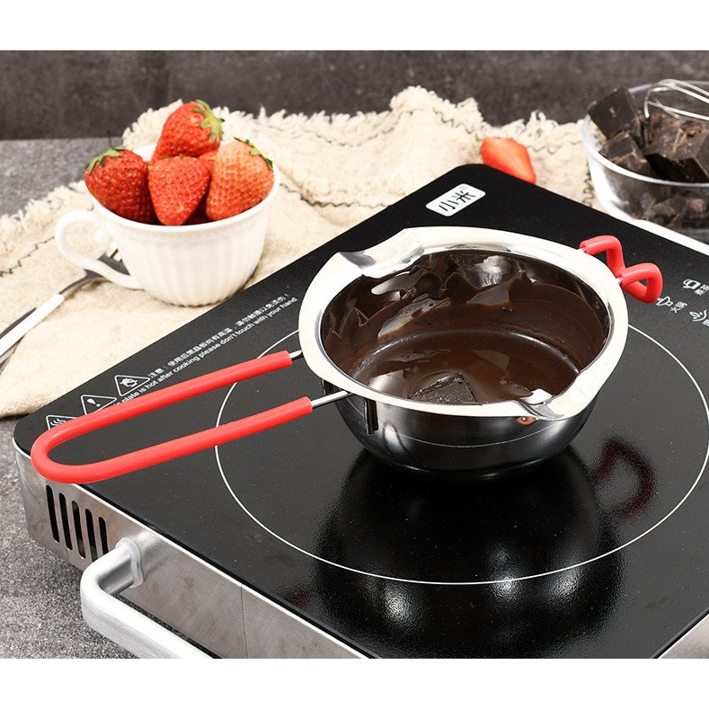 Chảo inox bếp từ nấu chảy CHOCOLATE, BƠ SỮA có tay cầm CILICON (480ml)