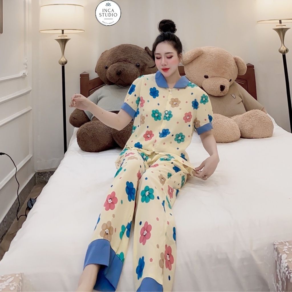 (Xả kho Loai 1- Có size) Đồ ngủ Pyjama lụa Mango cao cấp INCA 18- Chất Lụa thoáng mát, họa tiết siêu xinh