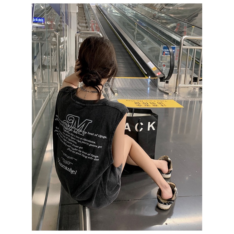 Áo Thun Sát Nách In Chữ Kiểu Hồng Kông Thời Trang Mùa Hè Cho Nữ