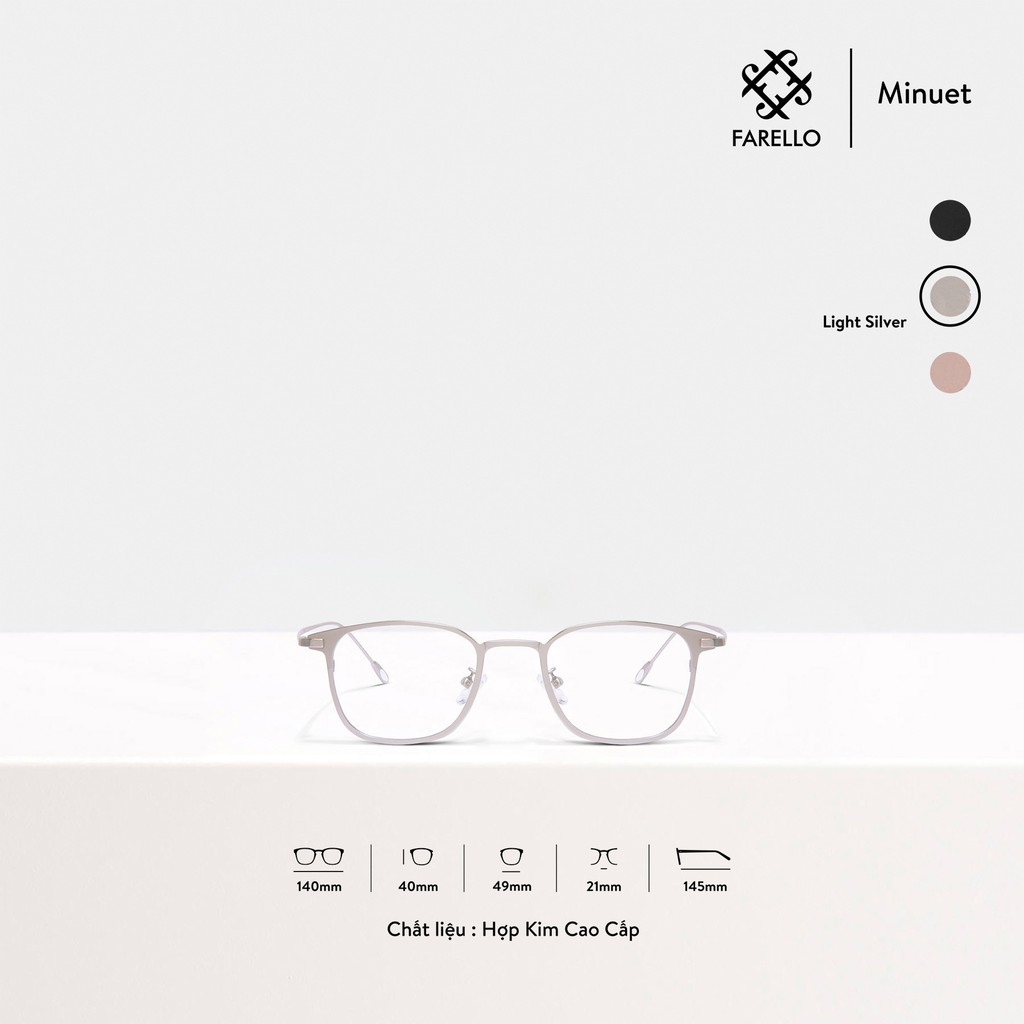 Gọng kính cao cấp nam nữ FARELLO Minuet mắt vuông kim loại cao cấp thanh mảnh thời trang | BigBuy360 - bigbuy360.vn