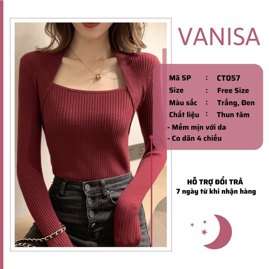 Áo kiểu thun nữ tay dài cổ vuông body VANISA CT057