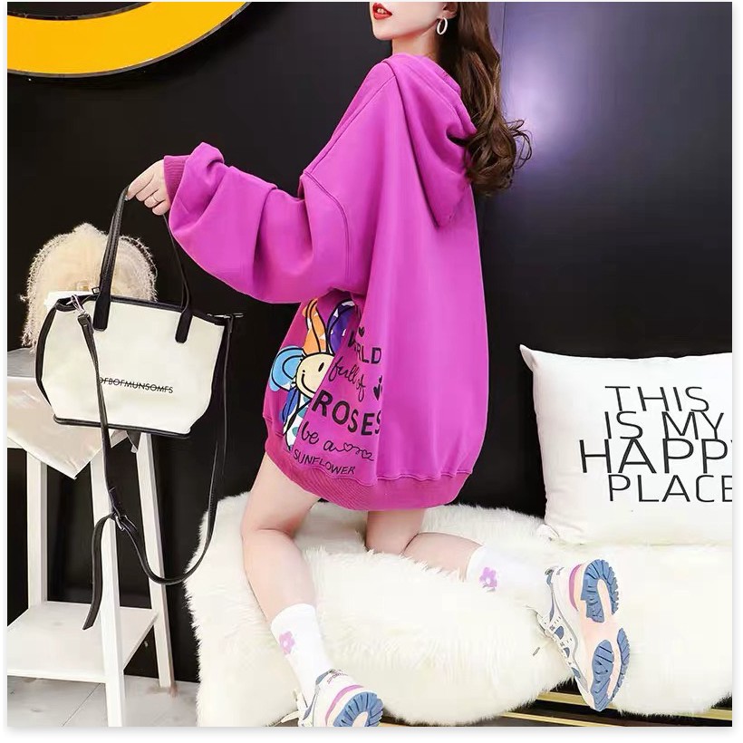 ÁO HOODIE NỮ PHỐI HOA EO PHỦ MÔNG Y HÌNH